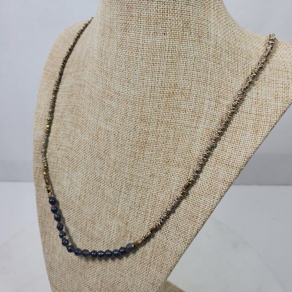 Vintage Aleola Necklace Blue Gray Beaded w/ Small Gold Tone Beads 32 Inch - Picture 3 of 4